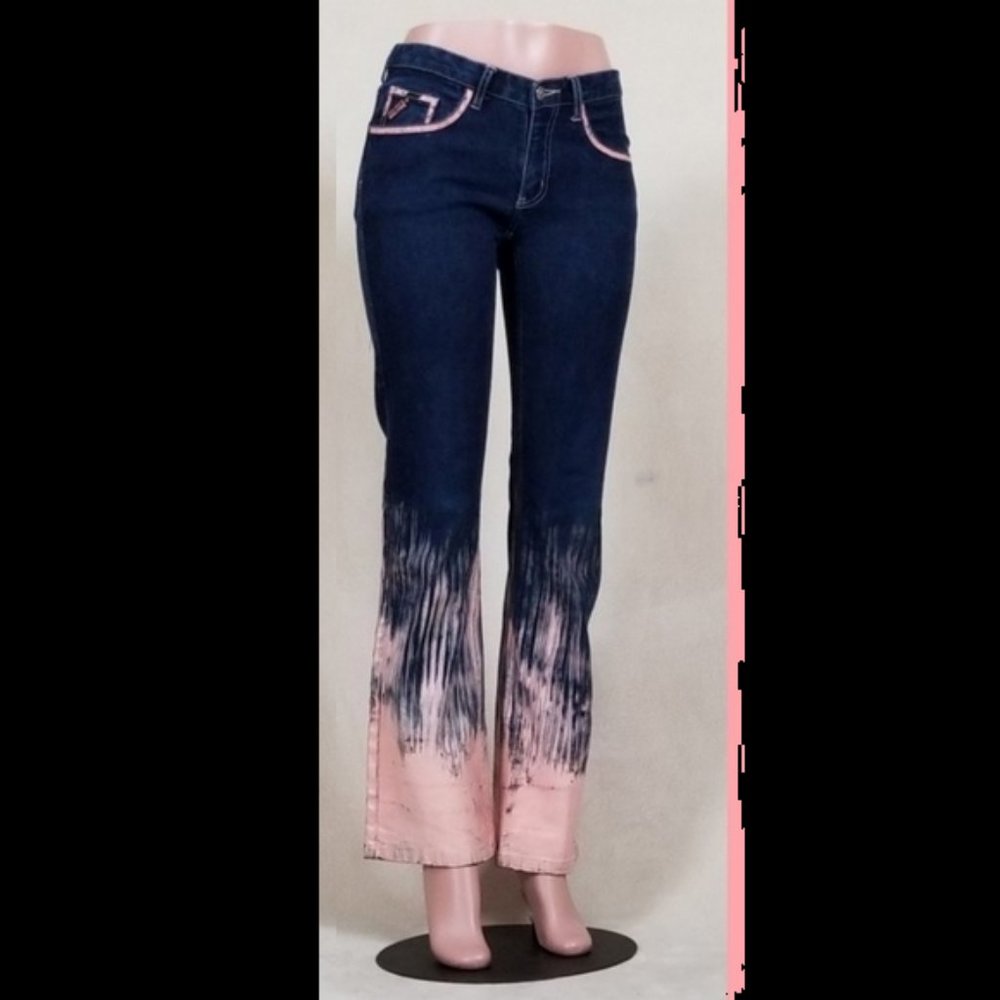 Maurice Malone Collection NEW Hand-Painted Unique JEANS Navy Pink Women's 6